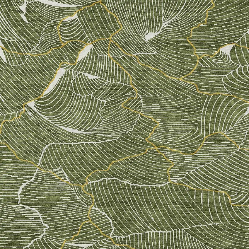 Olive Green Gold And Ivory Abstract Washable Indoor Outdoor Area Rug Photo 6