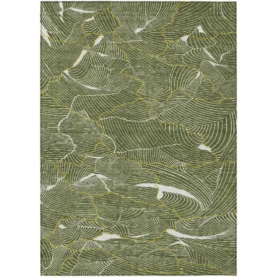 Olive Green Gold And Ivory Abstract Washable Indoor Outdoor Area Rug Photo 2