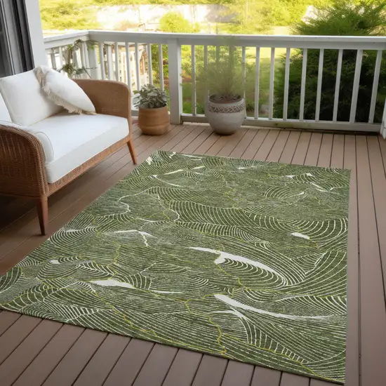 Olive Green Gold And Ivory Abstract Washable Indoor Outdoor Area Rug Photo 8