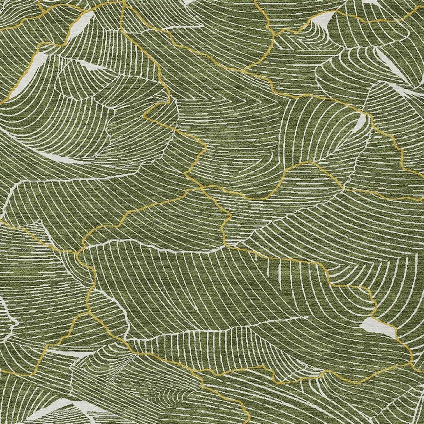 Olive Green Gold And Ivory Abstract Washable Indoor Outdoor Area Rug Photo 6