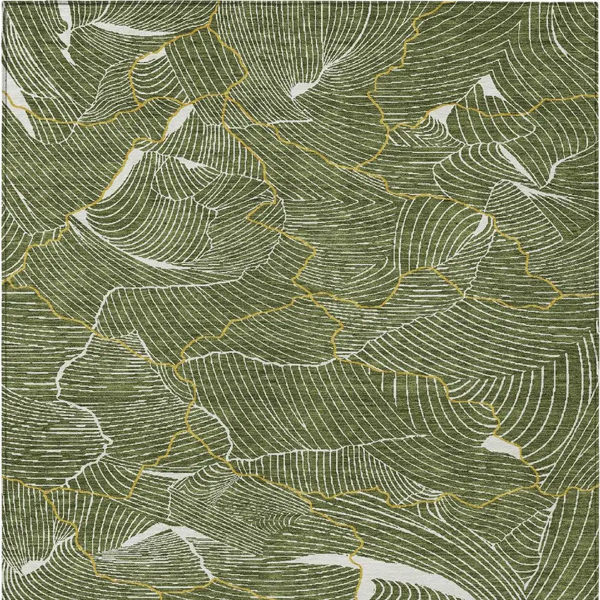 Olive Green Gold And Ivory Abstract Washable Indoor Outdoor Area Rug Photo 7