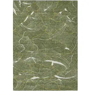 Photo of Olive Green Gold And Ivory Abstract Washable Indoor Outdoor Area Rug