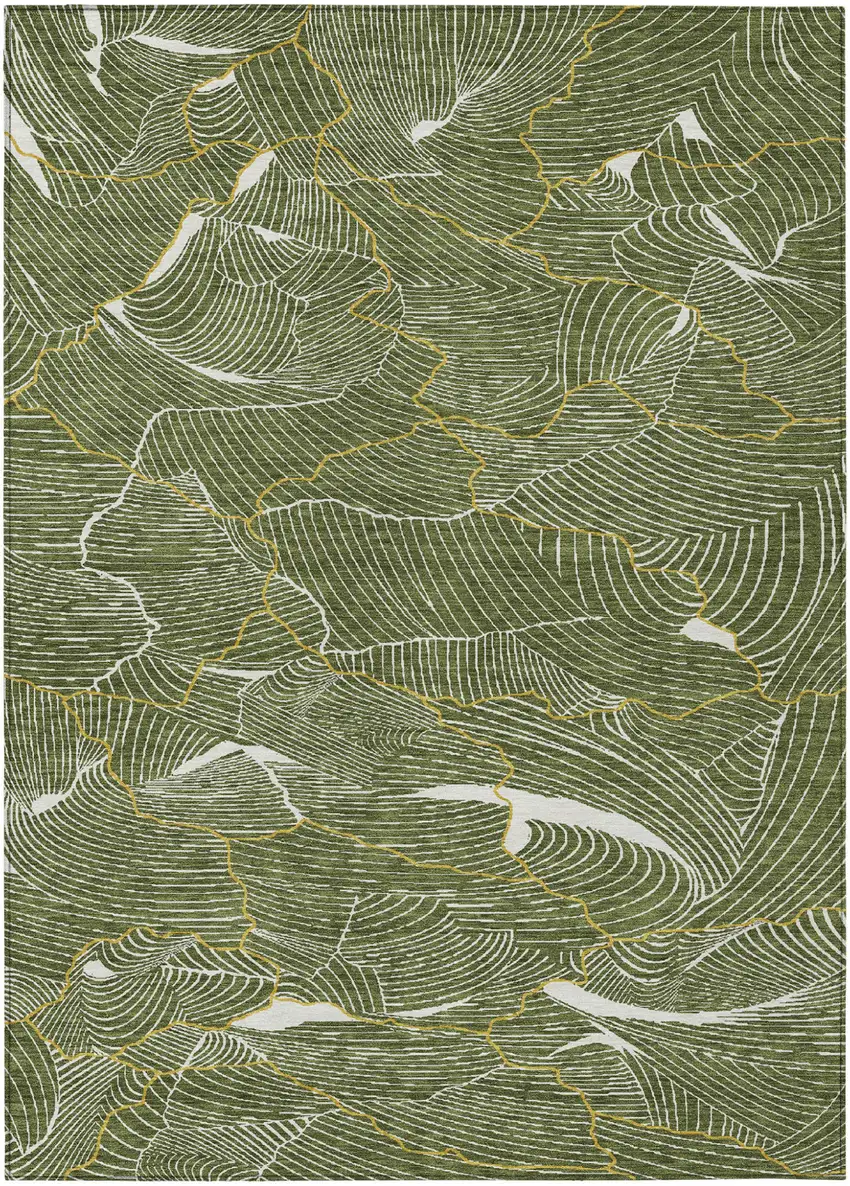 Olive Green Gold And Ivory Abstract Washable Indoor Outdoor Area Rug Photo 2