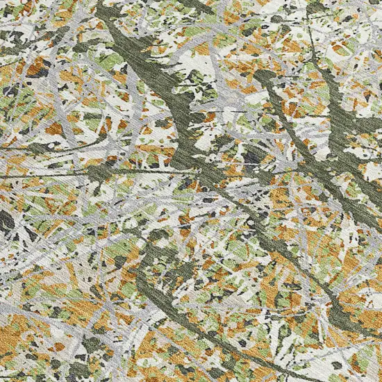 Olive Green Gold And Ivory Abstract Washable Indoor Outdoor Area Rug Photo 2