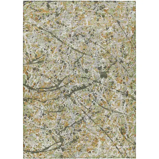 Olive Green Gold And Ivory Abstract Washable Indoor Outdoor Area Rug Photo 7