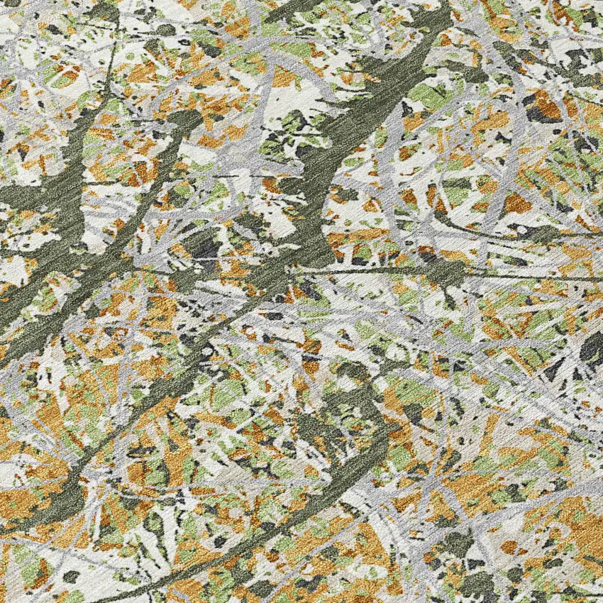 Olive Green Gold And Ivory Abstract Washable Indoor Outdoor Area Rug Photo 1