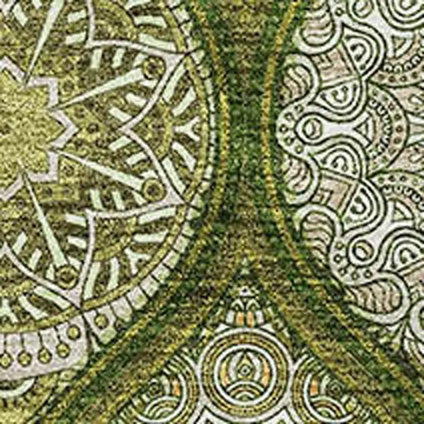 Olive Green Gold And Ivory Ogee Washable Area Rug With UV Protection Photo 3