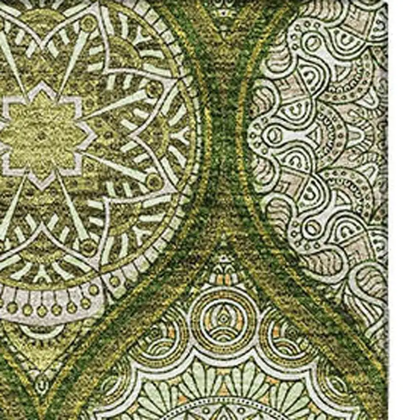 Olive Green Gold And Ivory Ogee Washable Area Rug With UV Protection Photo 4