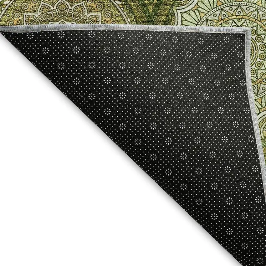 Olive Green Gold And Ivory Ogee Washable Area Rug With UV Protection Photo 3