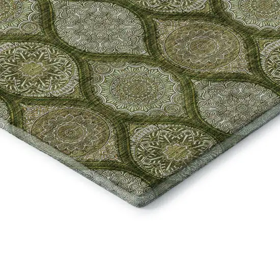 Olive Green Gold And Ivory Ogee Washable Area Rug With UV Protection Photo 7