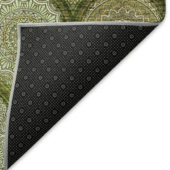 Olive Green Gold And Ivory Ogee Washable Area Rug With UV Protection Photo 3