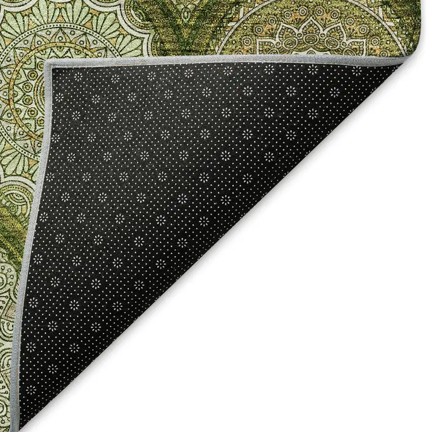 Olive Green Gold And Ivory Ogee Washable Area Rug With UV Protection Photo 3