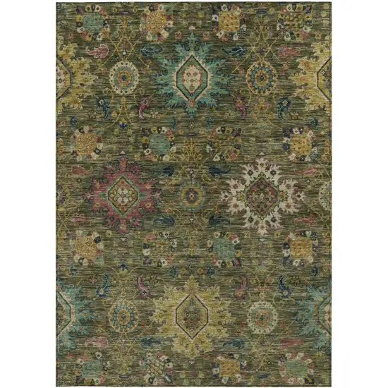 Olive Green Gold And Teal Blue Medallion Washable Indoor Outdoor Area Rug Photo 5