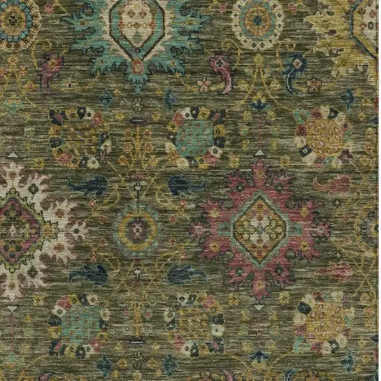 Olive Green Gold And Teal Blue Medallion Washable Indoor Outdoor Area Rug Photo 6