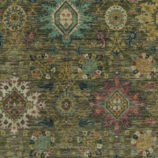 Olive Green Gold And Teal Blue Medallion Washable Indoor Outdoor Area Rug Photo 6