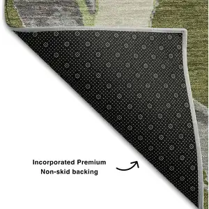 Photo of Olive Green Gray And Beige Abstract Washable Area Rug With UV Protection