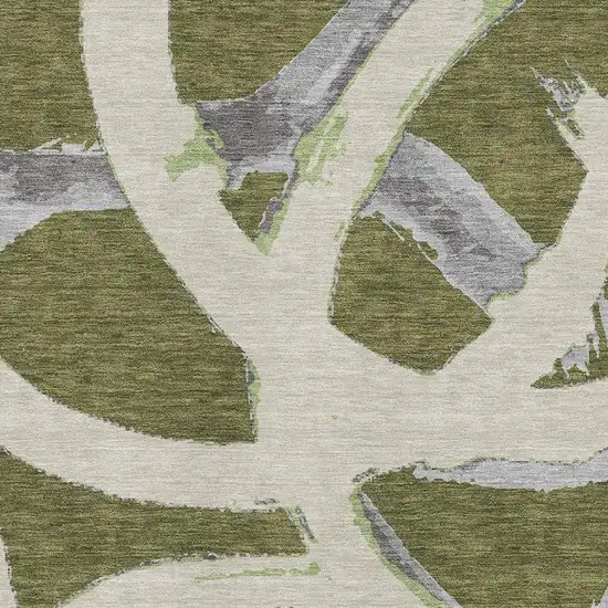 Olive Green Gray And Beige Abstract Washable Area Rug With UV Protection Photo 2