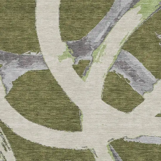 Olive Green Gray And Beige Abstract Washable Area Rug With UV Protection Photo 2
