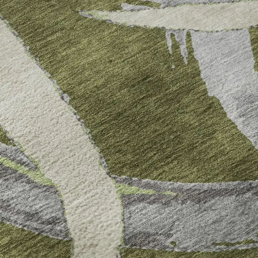 Olive Green Gray And Beige Abstract Washable Area Rug With UV Protection Photo 7