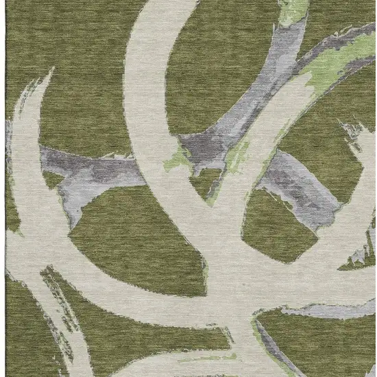 Olive Green Gray And Beige Abstract Washable Area Rug With UV Protection Photo 3