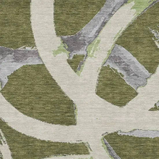 Olive Green Gray And Beige Abstract Washable Area Rug With UV Protection Photo 2