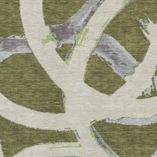 Olive Green Gray And Beige Abstract Washable Area Rug With UV Protection Photo 2