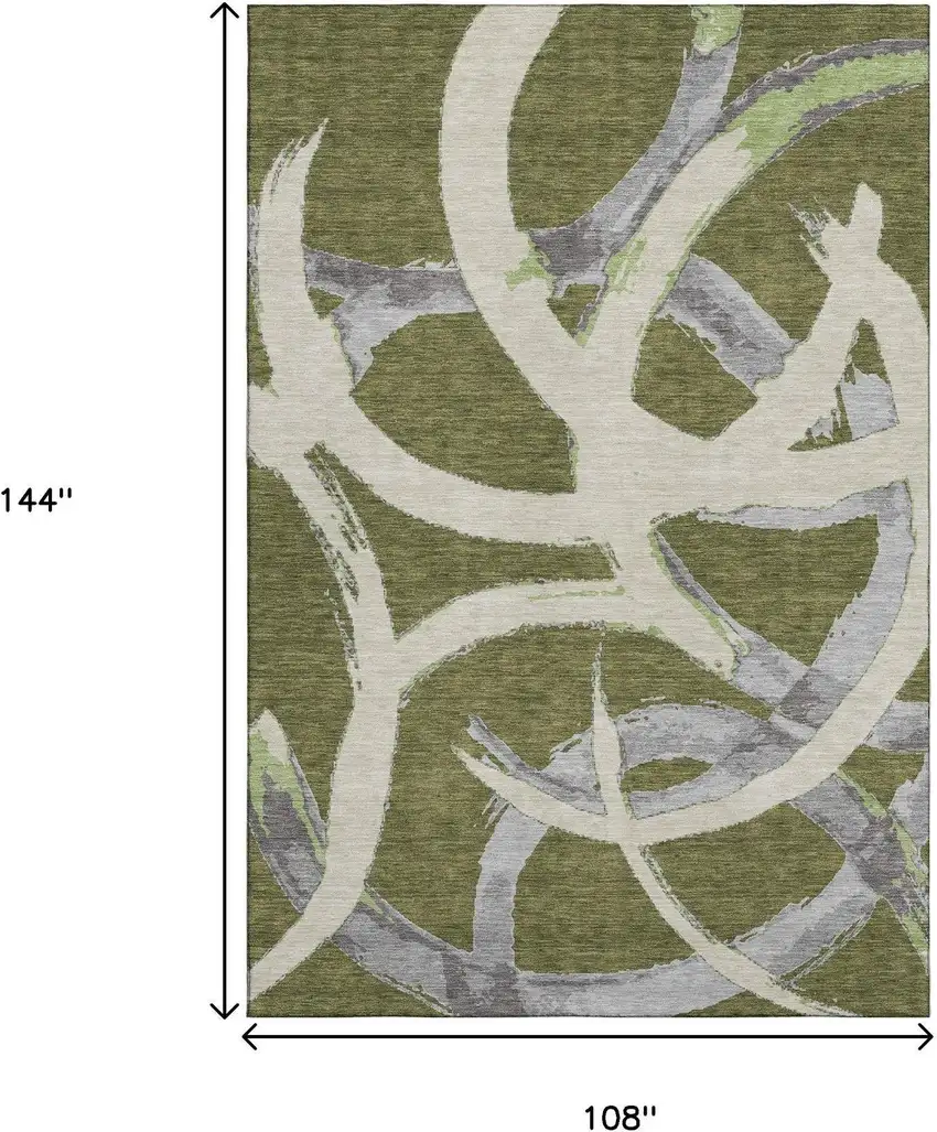 Olive Green Gray And Beige Abstract Washable Area Rug With UV Protection Photo 8