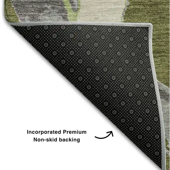 Olive Green Gray And Beige Abstract Washable Area Rug With UV Protection Photo 6