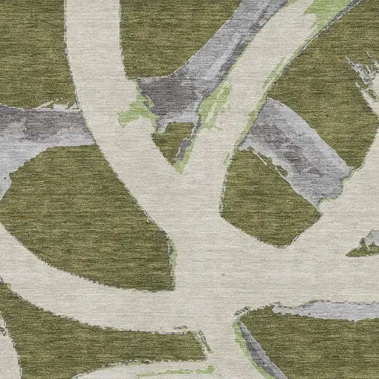 Olive Green Gray And Beige Abstract Washable Area Rug With UV Protection Photo 2