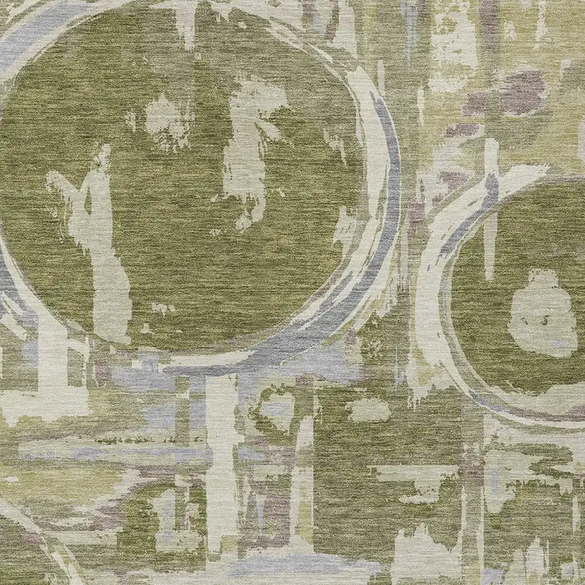 Olive Green Gray And Beige Geometric Washable Indoor Outdoor Area Rug Photo 6