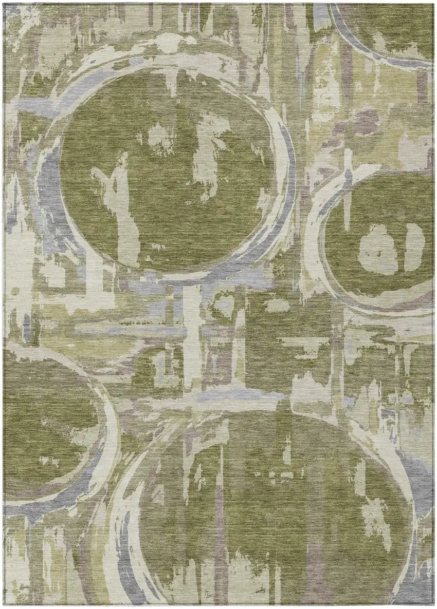 Olive Green Gray And Beige Geometric Washable Indoor Outdoor Area Rug Photo 2