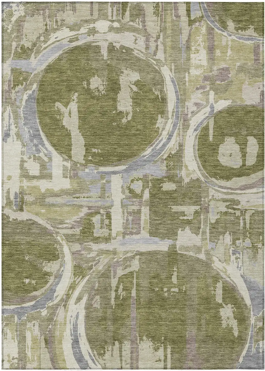 Olive Green Gray And Beige Geometric Washable Indoor Outdoor Area Rug Photo 2