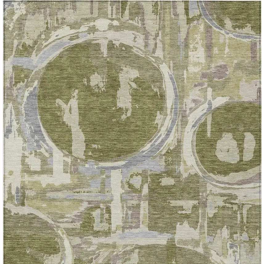 Olive Green Gray And Beige Geometric Washable Indoor Outdoor Area Rug Photo 8