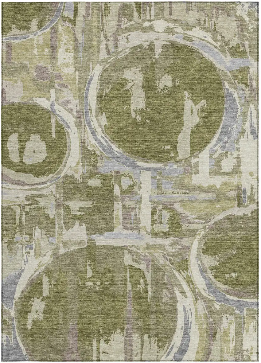 Olive Green Gray And Beige Geometric Washable Indoor Outdoor Area Rug Photo 8