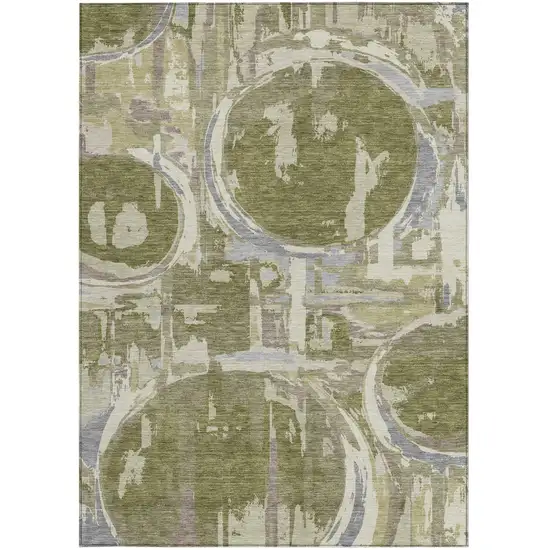 Olive Green Gray And Beige Geometric Washable Indoor Outdoor Area Rug Photo 8