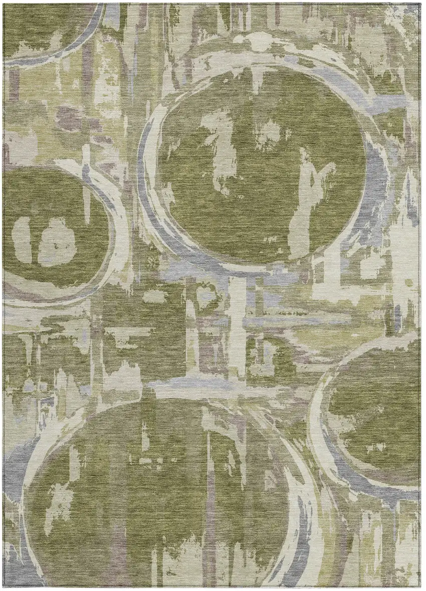 Olive Green Gray And Beige Geometric Washable Indoor Outdoor Area Rug Photo 8