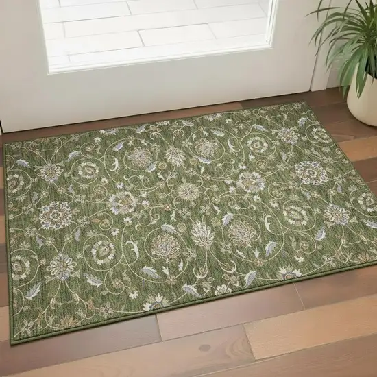 Olive Green Gray And Beige Moroccan Washable Area Rug With UV Protection Photo 2