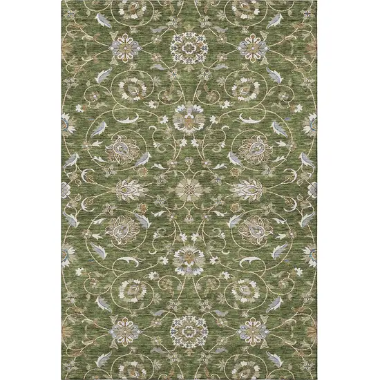 Olive Green Gray And Beige Moroccan Washable Area Rug With UV Protection Photo 3
