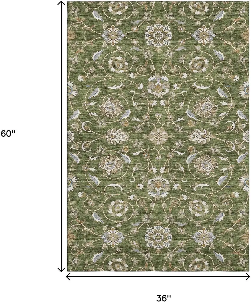 Olive Green Gray And Beige Moroccan Washable Area Rug With UV Protection Photo 3