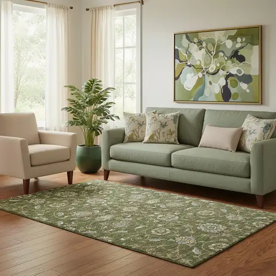 Olive Green Gray And Beige Moroccan Washable Area Rug With UV Protection Photo 2