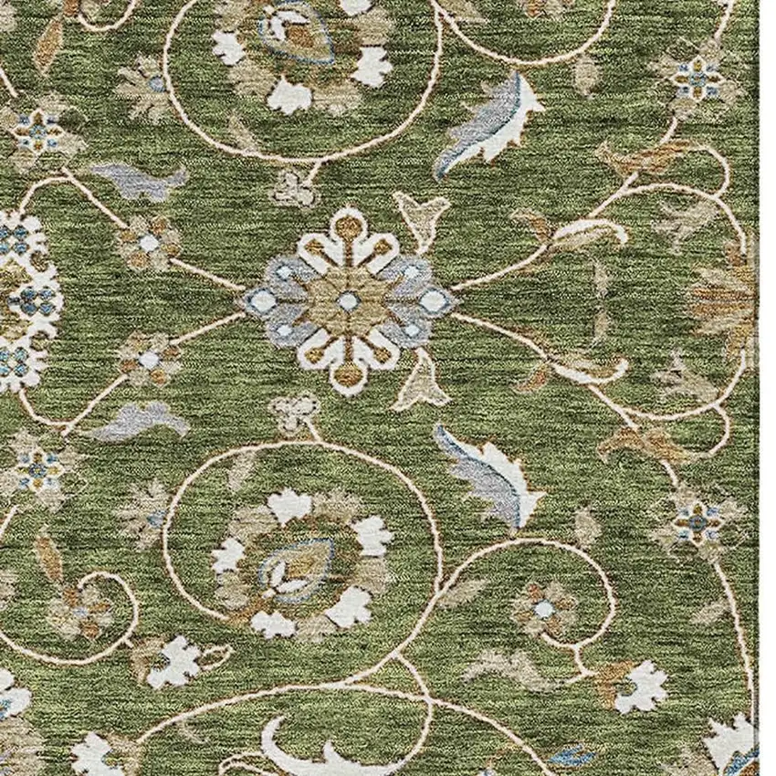 Olive Green Gray And Beige Moroccan Washable Area Rug With UV Protection Photo 3