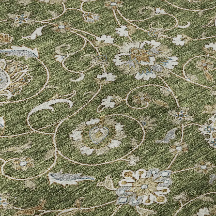 Olive Green Gray And Beige Moroccan Washable Area Rug With UV Protection Photo 9