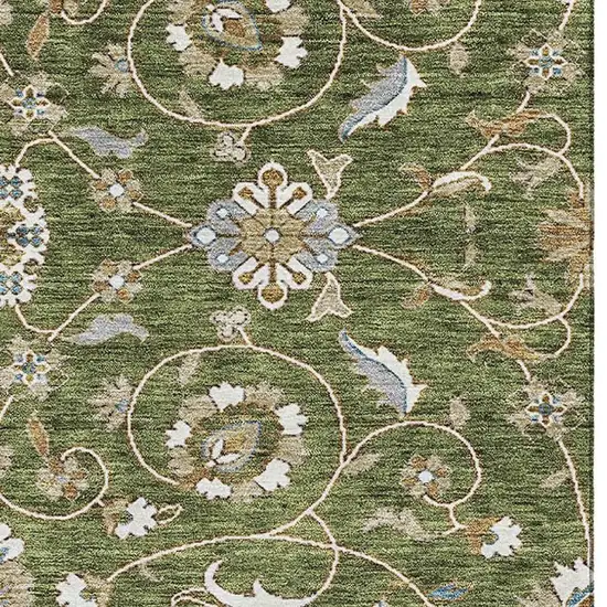 Olive Green Gray And Beige Moroccan Washable Area Rug With UV Protection Photo 3