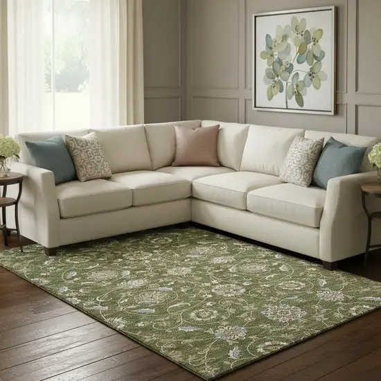 Olive Green Gray And Beige Moroccan Washable Area Rug With UV Protection Photo 2