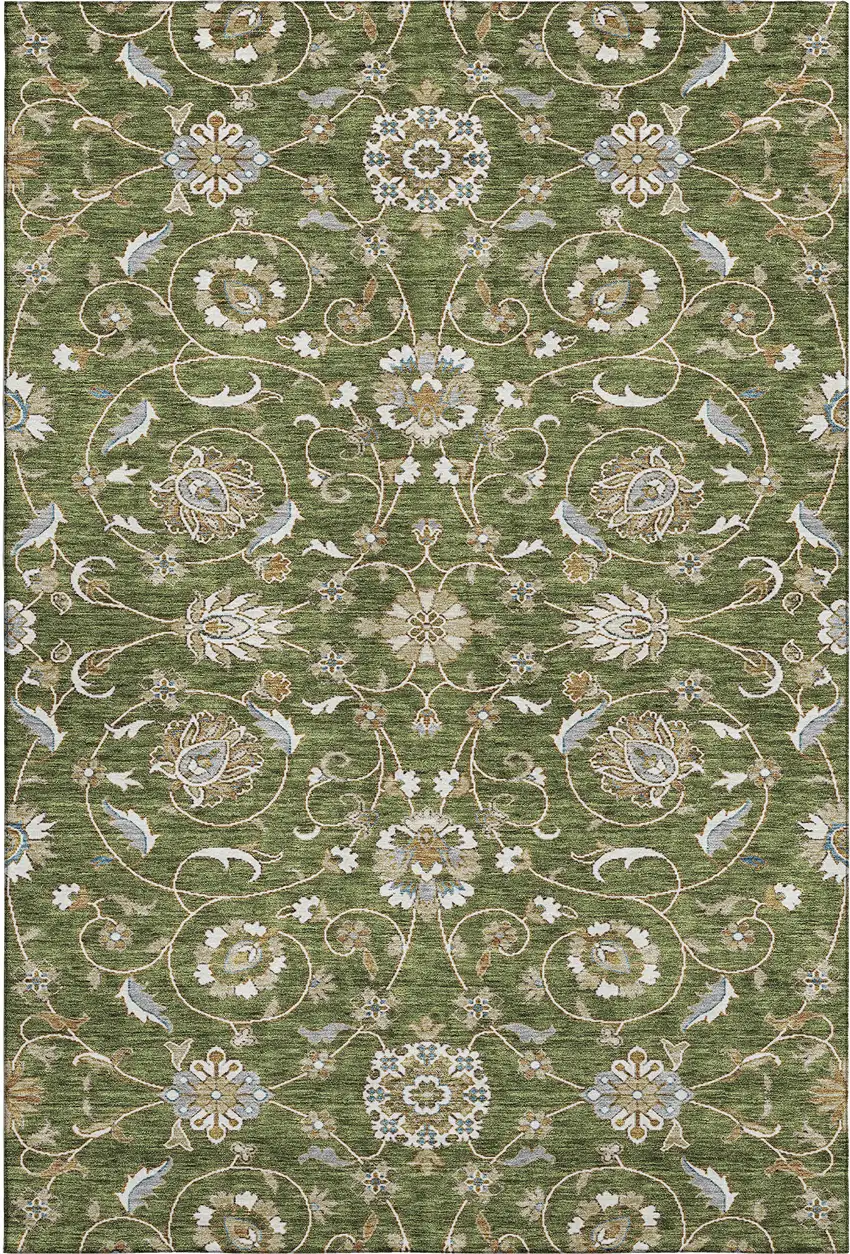 Olive Green Gray And Beige Moroccan Washable Area Rug With UV Protection Photo 1