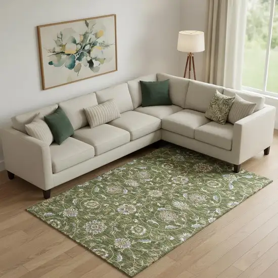 Olive Green Gray And Beige Moroccan Washable Area Rug With UV Protection Photo 2