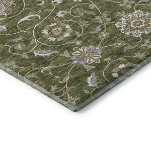 Photo of Olive Green Gray And Beige Moroccan Washable Area Rug With UV Protection