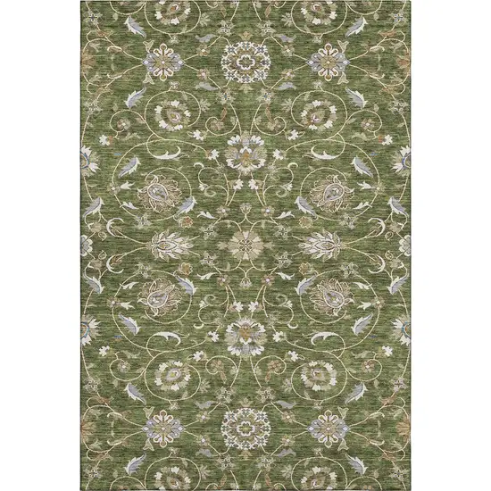 Olive Green Gray And Beige Moroccan Washable Area Rug With UV Protection Photo 1
