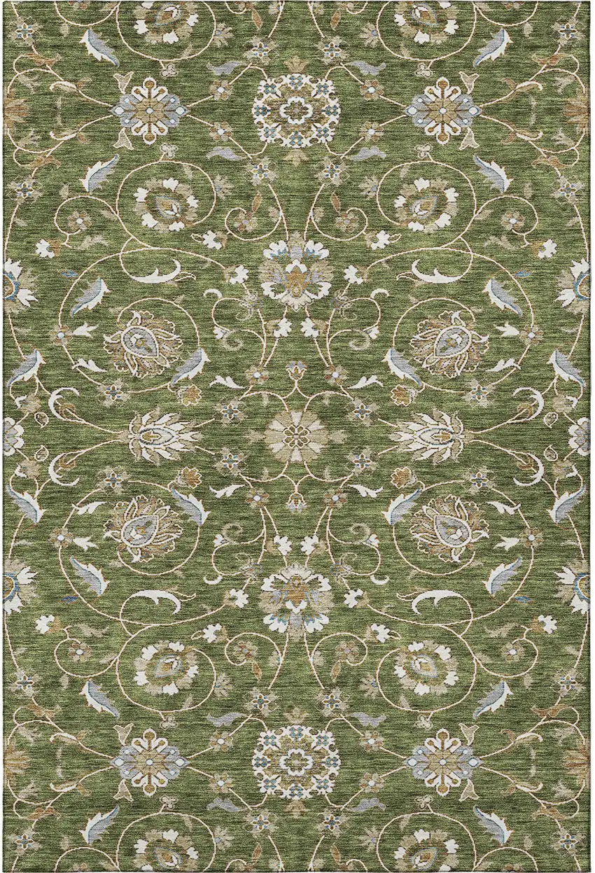 Olive Green Gray And Beige Moroccan Washable Area Rug With UV Protection Photo 3