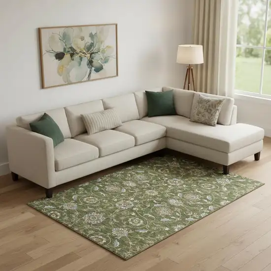 Olive Green Gray And Beige Moroccan Washable Area Rug With UV Protection Photo 2